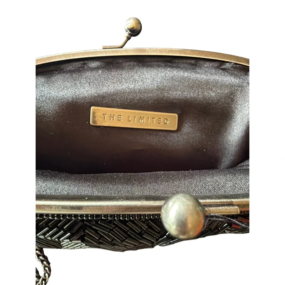 The Limited Evening Bag Black Beaded Chevron Kiss-Lock Clutch Chain Wristlet